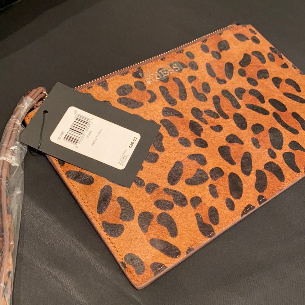 Guess Leopard Wristlet Zip Pouch